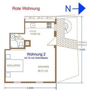 Floor plan - Apartment 'Rote Wohnung - Goldenes-Häusle' with Wi-Fi (Sulzbach an der Murr)