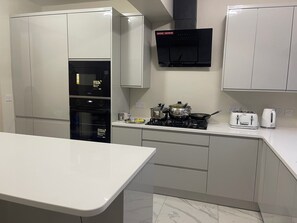 Fridge, microwave, dishwasher, electric kettle
