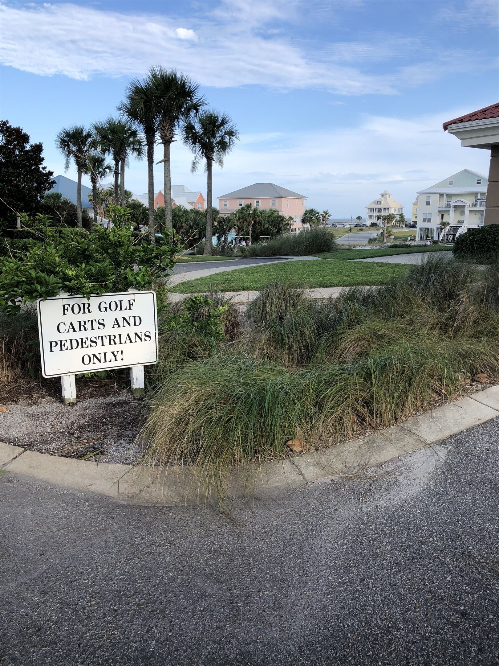 A sign indicating a path for golf carts and pedestrians.