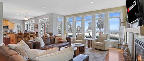 TV, fireplace, foosball, books