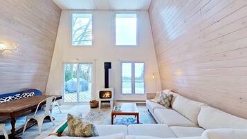 TV connectée, cheminée, jeux vidéo, lecteur de DVD