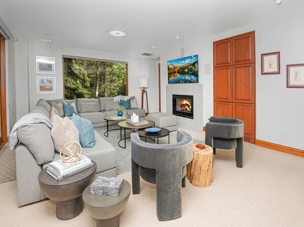 TV, fireplace