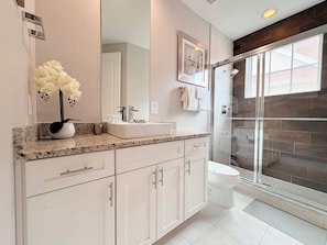 Hair dryer, towels, toilet paper