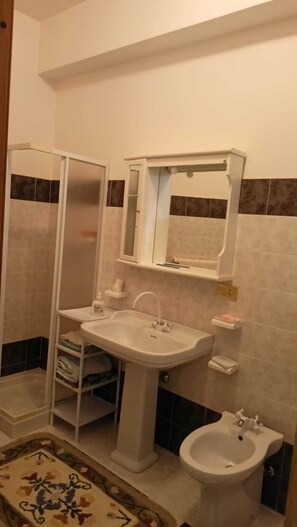 Douche, sèche-cheveux, bidet, serviettes fournies