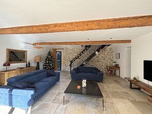 Una Smart TV, una mesa de tenis de mesa, libros