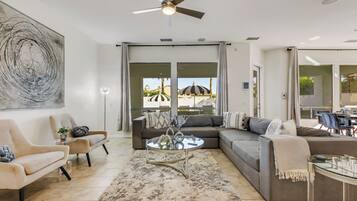 Smart TV, fireplace, video games, table football