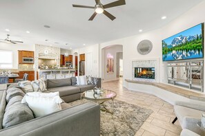 Smart TV, fireplace, video games, table football
