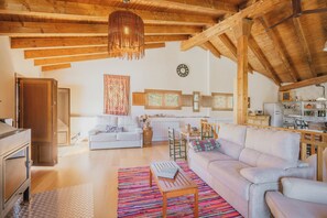 Televisión, chimenea, mesa de ping pong