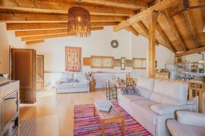 Televisión, chimenea, mesa de ping pong