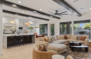 Smart TV, fireplace, video games, offices