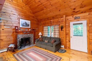 Smart TV, fireplace, video library