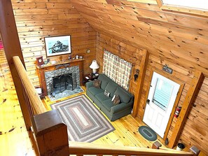 Smart TV, fireplace, video library