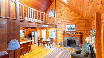 Smart TV, fireplace, video library