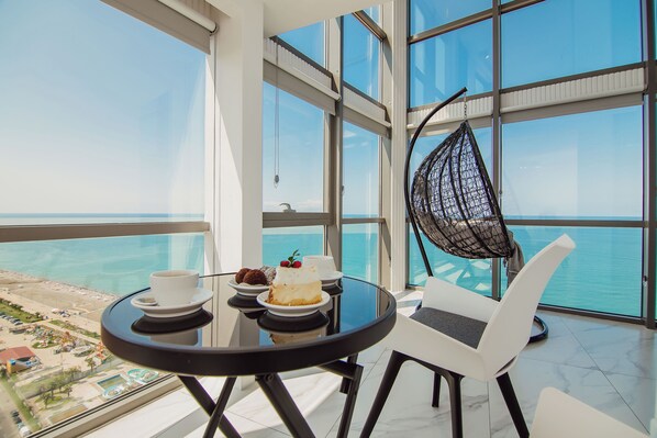 Panorama Mountain and Sea view | Living area | 45-inch Smart TV with digital channels, heated floors