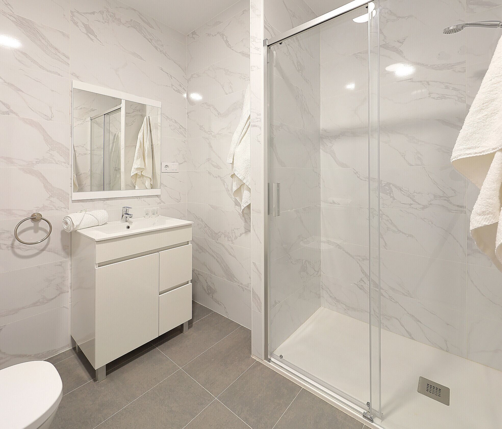 Dusche, Haartrockner, Handtücher