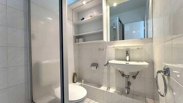 Shower, hair dryer, toilet paper