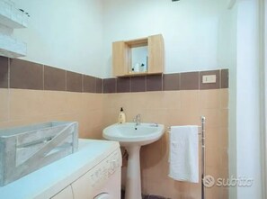 Hair dryer, bidet, towels, soap