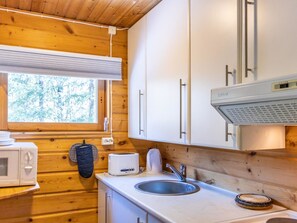 Fridge, microwave, cookware/dishes/utensils