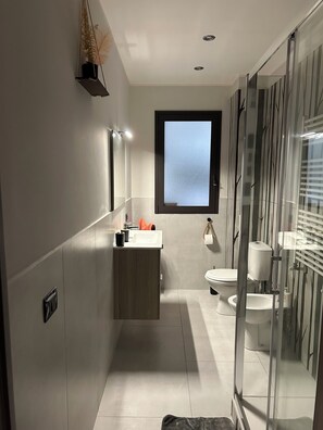 Douche, articles de toilette écologiques, séchoir à cheveux, bidet