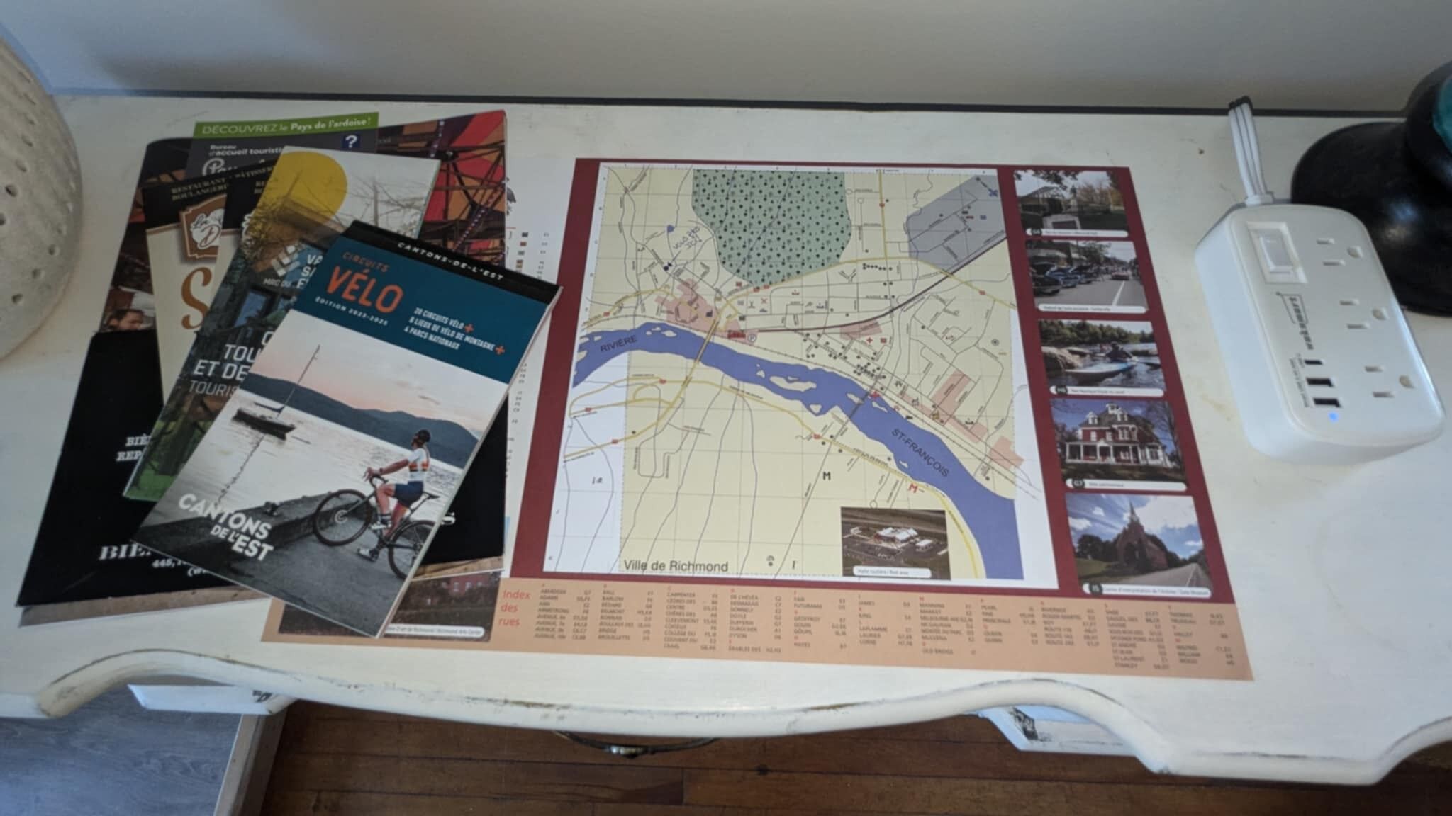 A map of Richmond, Virginia, with a list of streets and a section of the river.