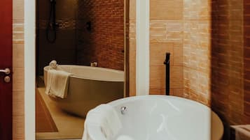 Hair dryer, bidet, towels, soap