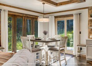 Dining - The GLEN - Luxury Retreat on 7 acres! 2 Cabins, Spa, Sauna in God's creation. (Teller County)