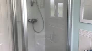 Shower, towels, toilet paper