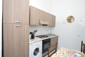 Fridge, stovetop, coffee/tea maker, cookware/dishes/utensils