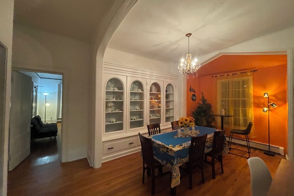 Dinning room with different tables seats 8
