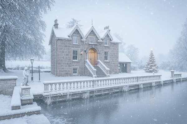 Front of house in the snow