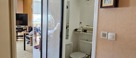 ヘアドライヤー、タオル、トイレットペーパー