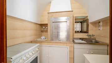 Fridge, oven, stovetop, cookware/dishes/utensils