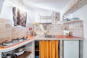 ثلاجة، موقد طهي مسطح، ماكينة لصنع القهوة/الشاي، مستلزمات طهي/أطباق/أوعية