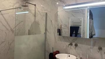 Hair dryer, towels, toilet paper