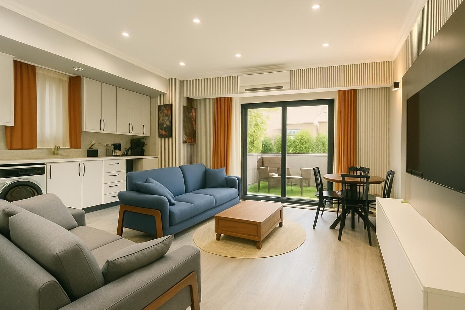 Familie appartement, 2 slaapkamers, balkon, uitzicht op tuin | Lakens van Egyptisch katoen, luxe beddengoed, donsdekens, een minibar