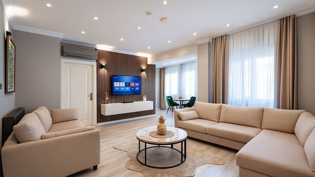 Deluxe Apartment, 1 Bedroom, 2 Bathrooms, Garden View | Cadar kapas Mesir, peralatan tempat tidur premium, gebar bulu kapas 