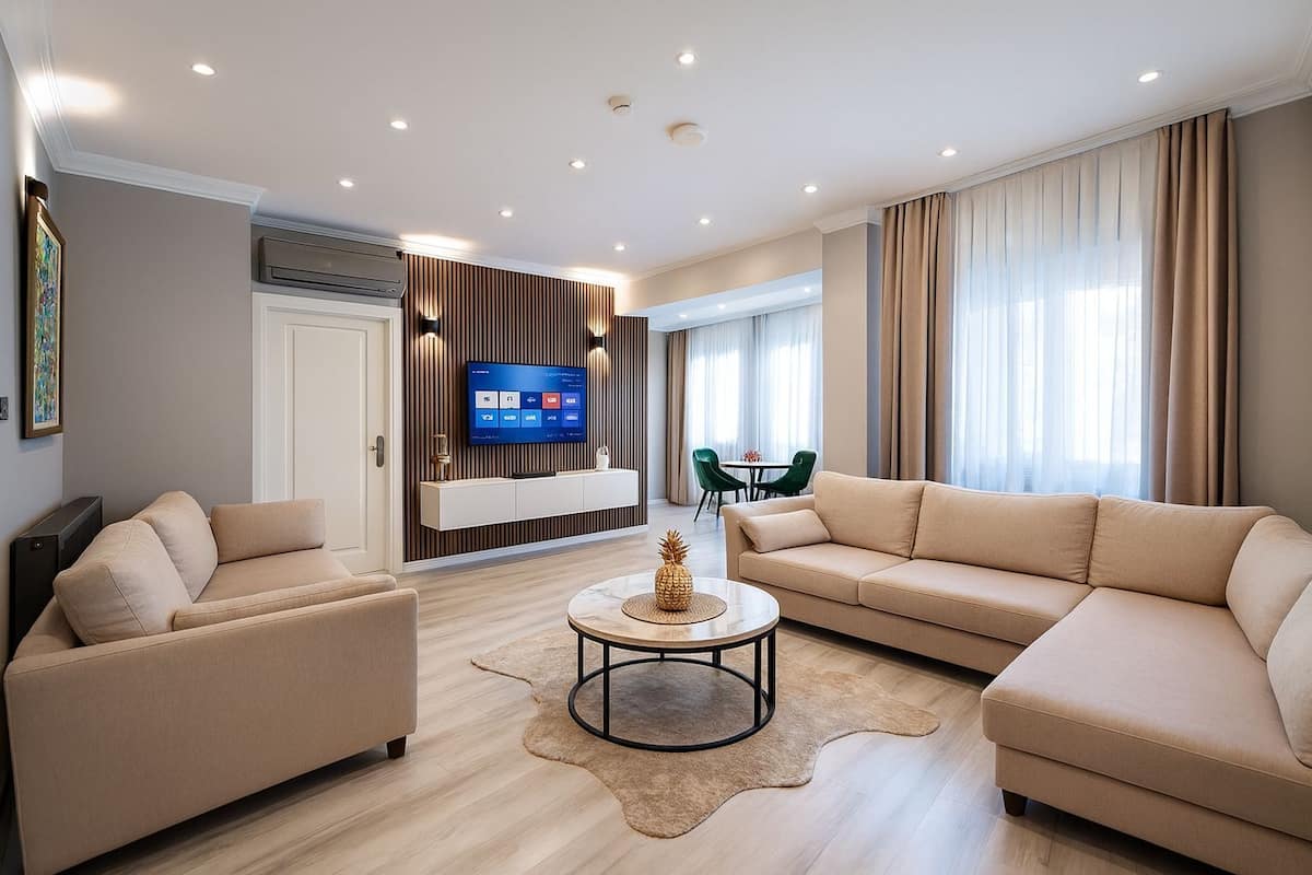 Appartement Deluxe, 1 chambre, 2 salles de bains, vue sur le jardin | Draps en coton égyptien, literie de qualité, couette en duvet, minibar