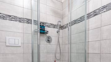 Shower, free toiletries, hair dryer, bidet