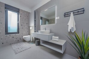 Regadera, secadora de cabello, bidet, toallas 
