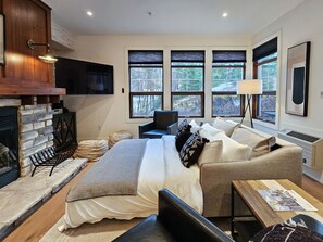 スマートテレビ、暖炉、ステレオ