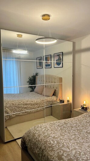 1 bedroom, desk, iron/ironing board, travel cot