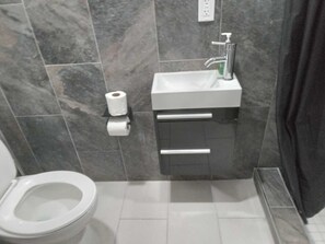 Dusche, Haartrockner, Handtücher, Seife