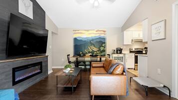 Smart TV, fireplace, video games, books