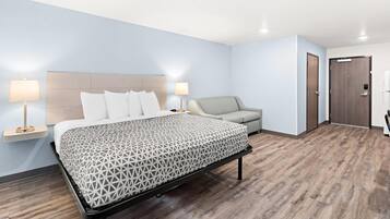 Desk, laptop workspace, free WiFi, bed sheets