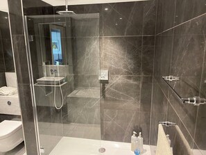 Shower, hair dryer, towels, soap - Beautiful Penthouse w/ River Views , wrap around balcony and Free Parking ! (London)