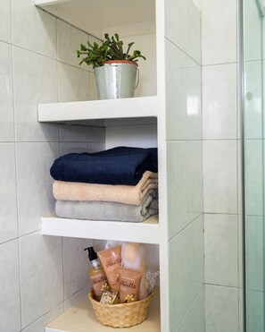 Haartrockner, Handtücher, Seife, Toilettenpapier