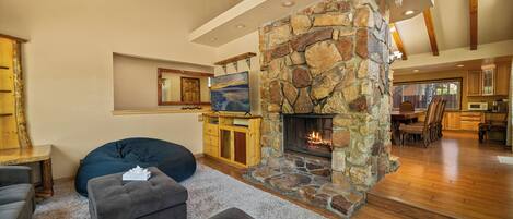 Smart TV, fireplace, table football