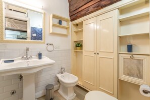 Shower, hair dryer, bidet, towels