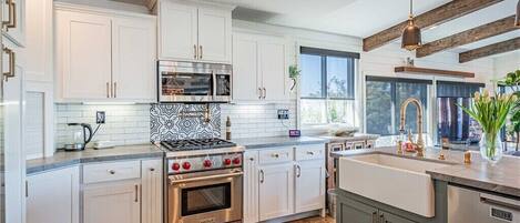 Fridge, microwave, oven, dishwasher