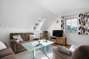 Tv, dvd-spelare, ett bordtennisbord och en stereo